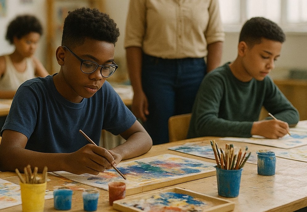 teenage boys in class